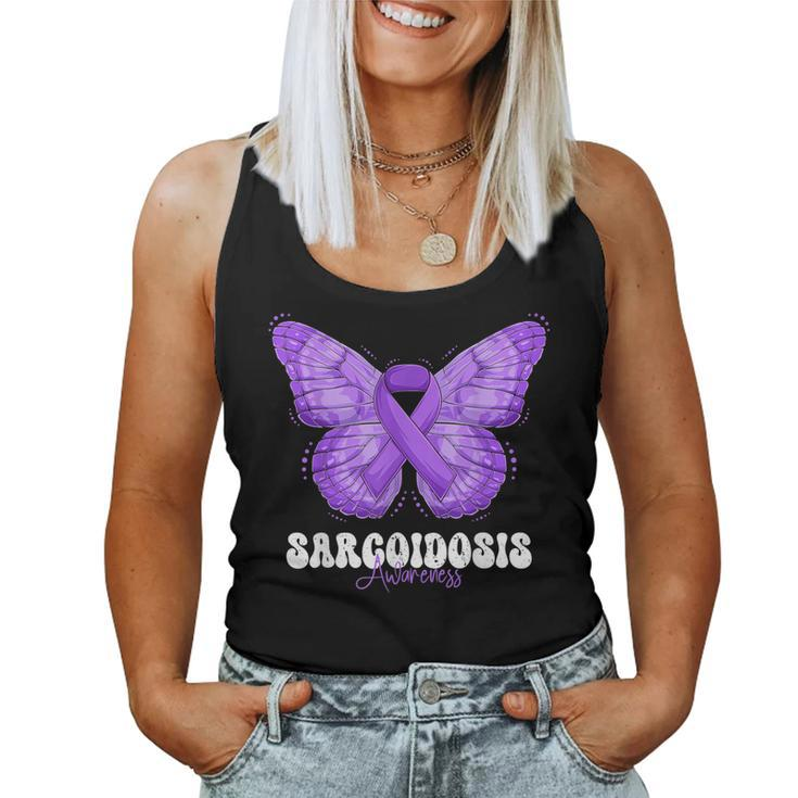 Sarcoidosis Awareness Month Purple Ribbon Butterfly Women Tank Top