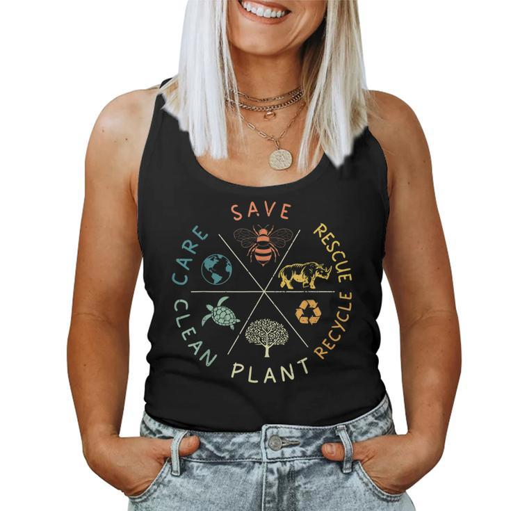 Save Bees Rescue Animals Recycle Plastic Earth Day Vintage Women Tank Top