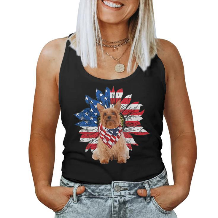 Silky Terrier American Flag Sunflower Dog Lovers 4Th Of July Women Tank Top