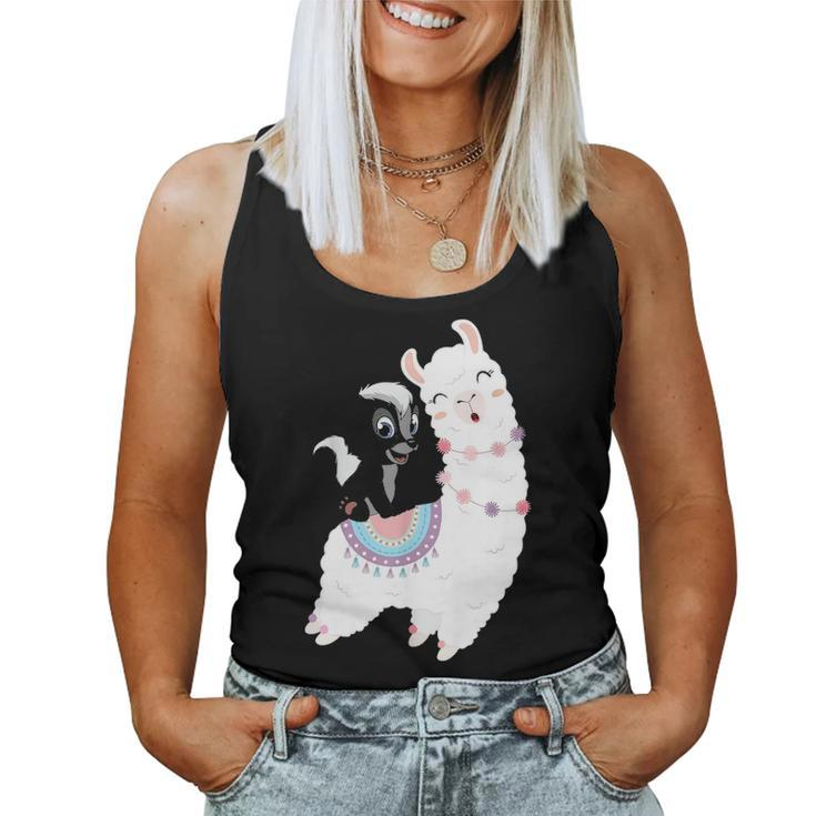 Skunk Riding Llama Funny Skunk Cute Gift Ideas Women Tank Top Basic Casual Daily Weekend Graphic