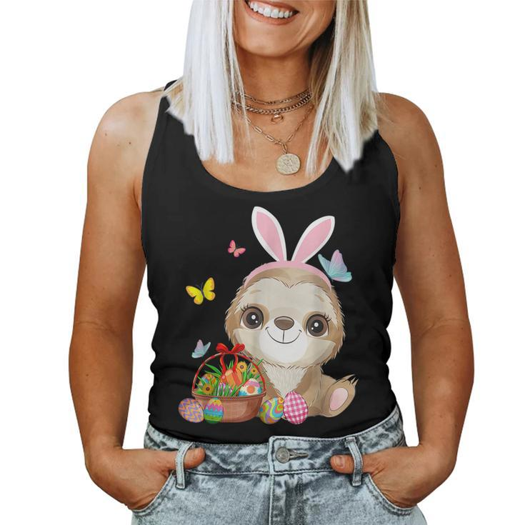 Sloth Bunny Ear With Eggs Basket Easter Costume Rabbit Women Tank Top