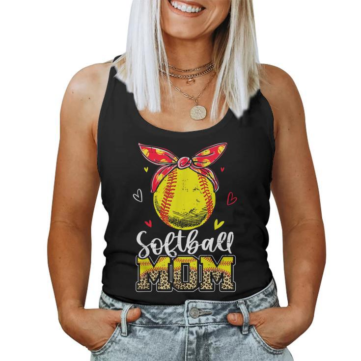 Softball Mom Leopard Headband Softball Ball Mama Women Tank Top