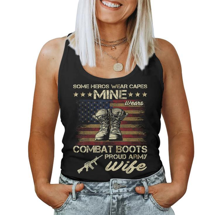 Some Heros Wear Capes Mine Wears Combat Boots Army Wife  Women Tank Top Basic Casual Daily Weekend Graphic