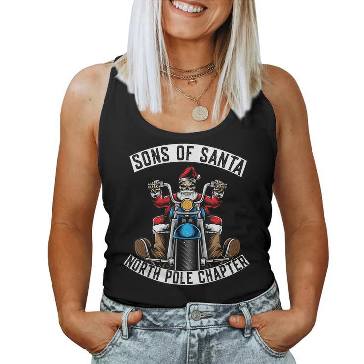 Sons Of Santa Merry Christmas Rocker Motorcycle Skeleton Women Tank Top