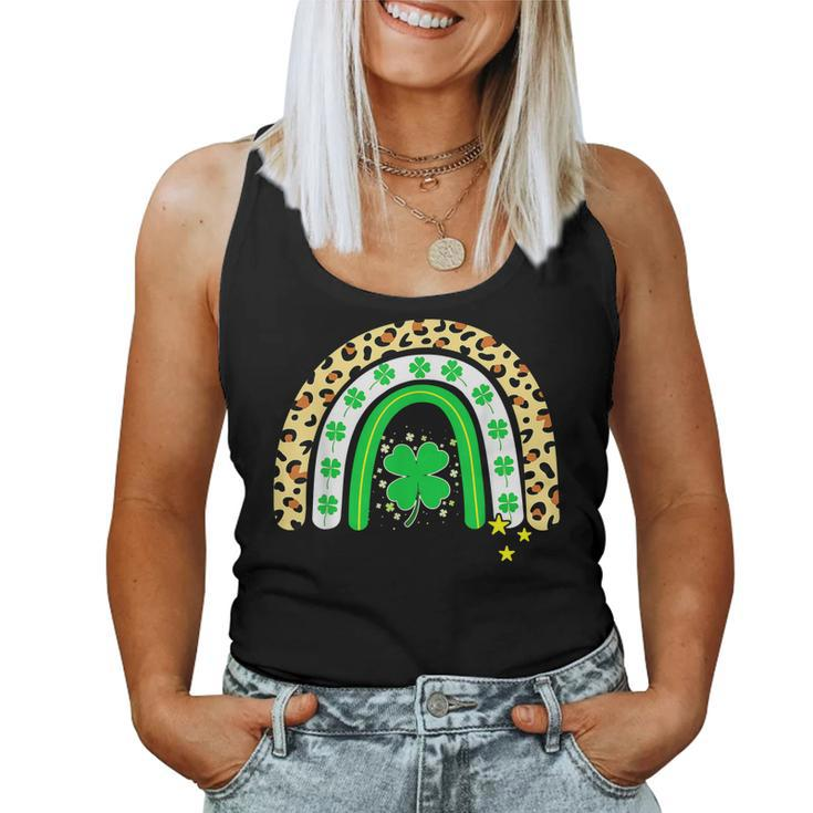 St Patrick’S Day Cute Rainbow Leopard Shamrock Clover  Women Tank Top Basic Casual Daily Weekend Graphic