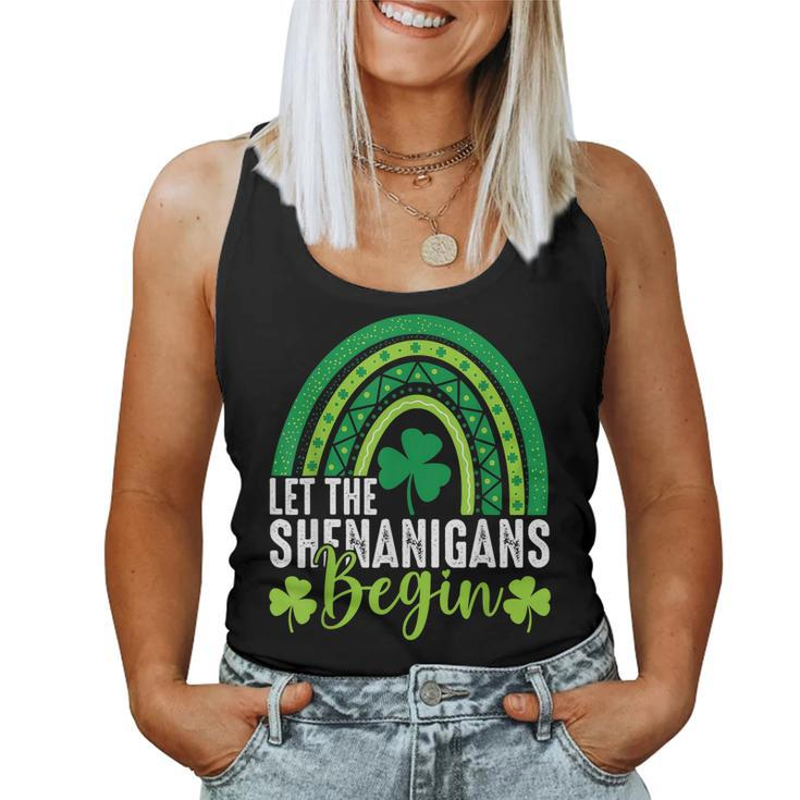 St Patricks Day Let The Shenanigans Begin Rainbow  Women Tank Top Basic Casual Daily Weekend Graphic