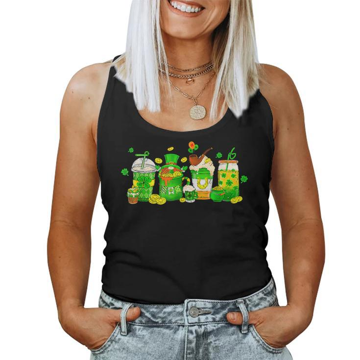 St Patricks Day Lucky Latte Coffee Cup Shamrock Coffee Lover  Women Tank Top Basic Casual Daily Weekend Graphic