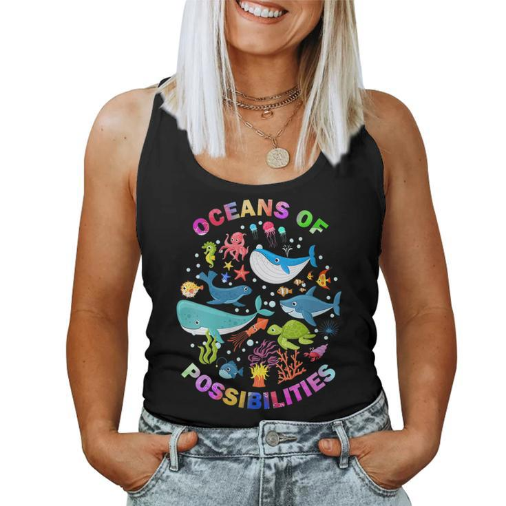 Womens Summer Oceans Of Possibilities Sea Animal Reading Librarian Women Tank Top