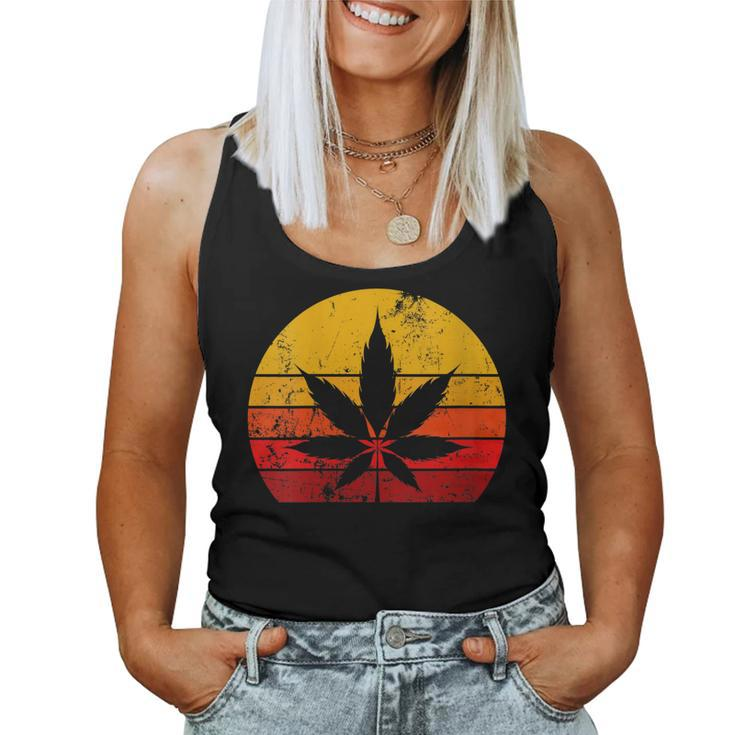 Womens Sun Vintage Marijuana Weed Cannabis Leaf Retro Doobies Cool Women Tank Top