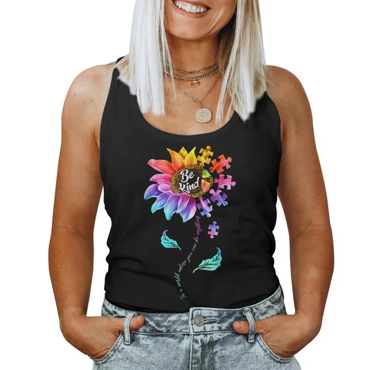 Sunflower Autism Awareness Be Kind Puzzle Mom Support Kids  Women Tank Top Basic Casual Daily Weekend Graphic