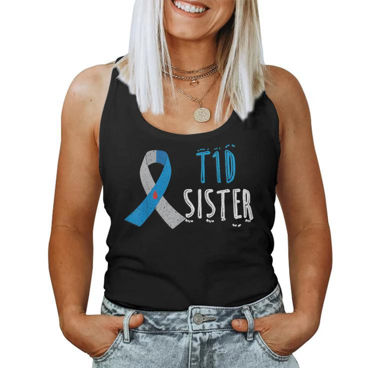 T1d Sister Type 1 Diabetes Awareness Blue Ribbon Girls Women Tank Top