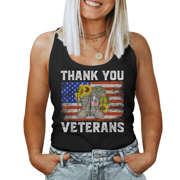 Thank You Veterans Combat Boots Sunflower Veteran Day  Women Tank Top Basic Casual Daily Weekend Graphic