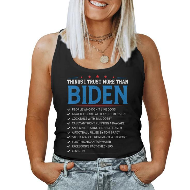 Things I Trust More Than Biden Sarcastic And Funny Joe Biden  Women Tank Top Basic Casual Daily Weekend Graphic