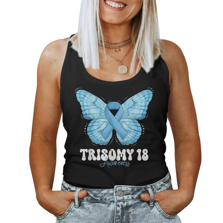 Trisomy 18 Awareness Month Light Blue Ribbon Butterfly Women Tank Top