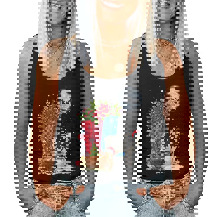 Two Cow Hat Santa Christmas Lights Cow Christmas Women Tank Top