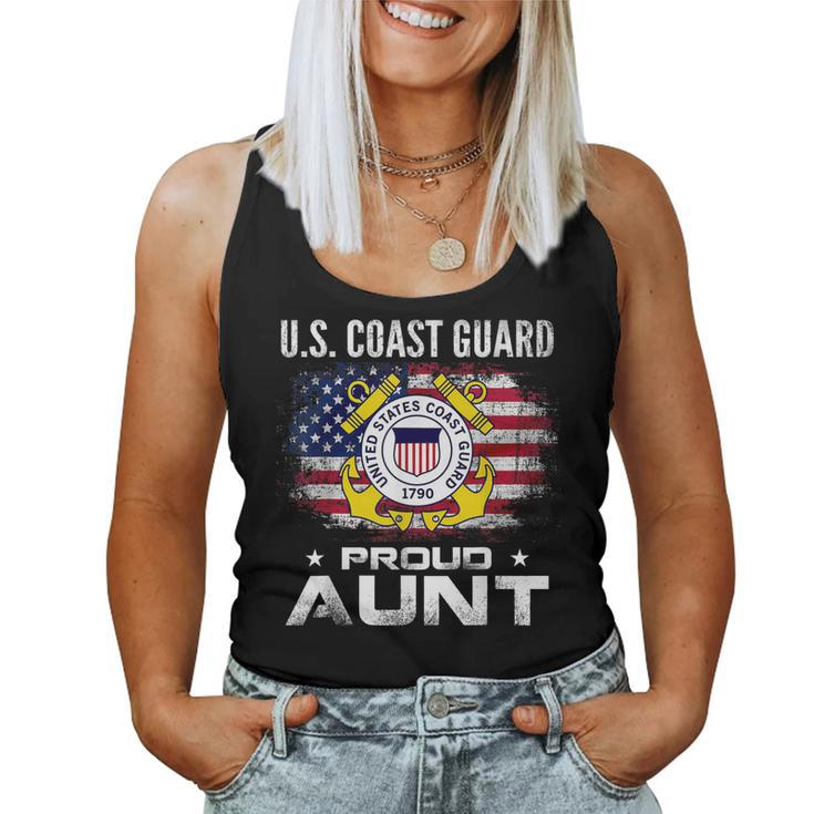 US Coast Guard Proud Aunt With American Flag Gift Veteran Women Tank Top Basic Casual Daily Weekend Graphic