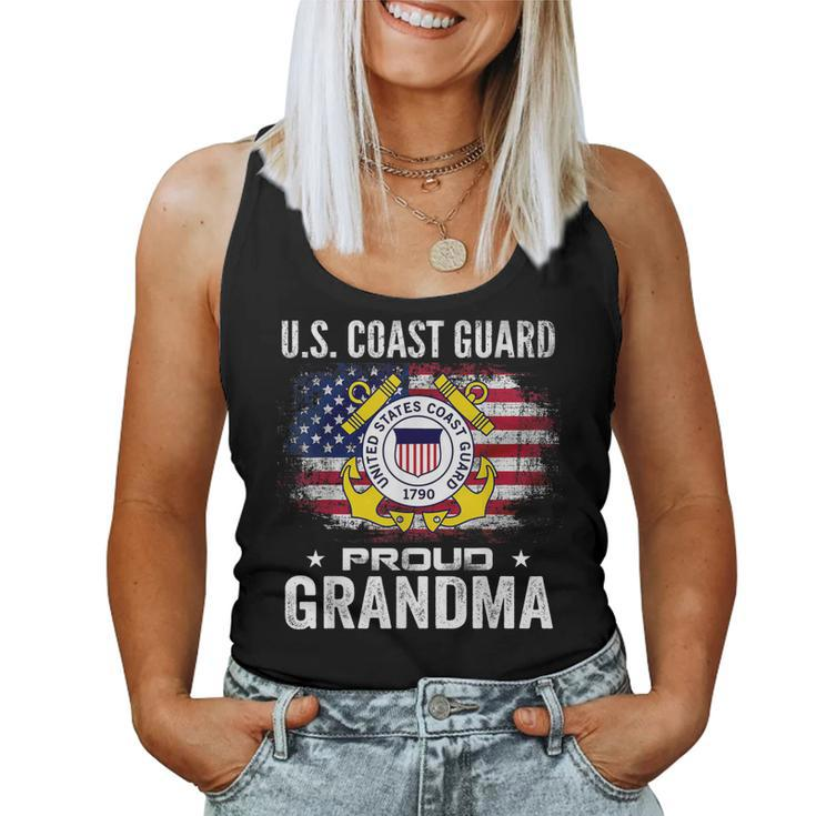 US Coast Guard Proud Grandma With American Flag Gift  Women Tank Top Basic Casual Daily Weekend Graphic