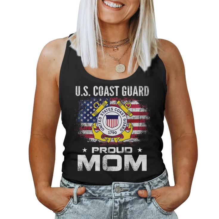 US Coast Guard Proud Mom With American Flag Gift Veteran  Women Tank Top Basic Casual Daily Weekend Graphic