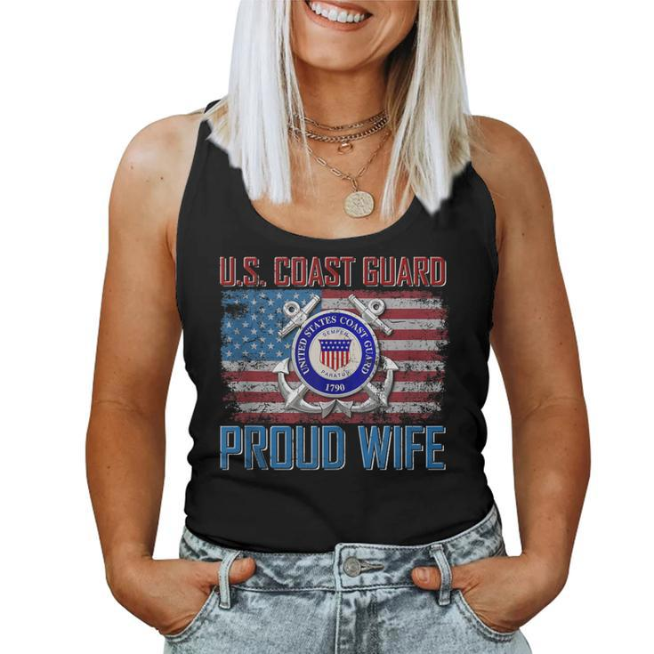 US Coast Guard Proud Wife With American Flag Gift Veteran  Women Tank Top Basic Casual Daily Weekend Graphic