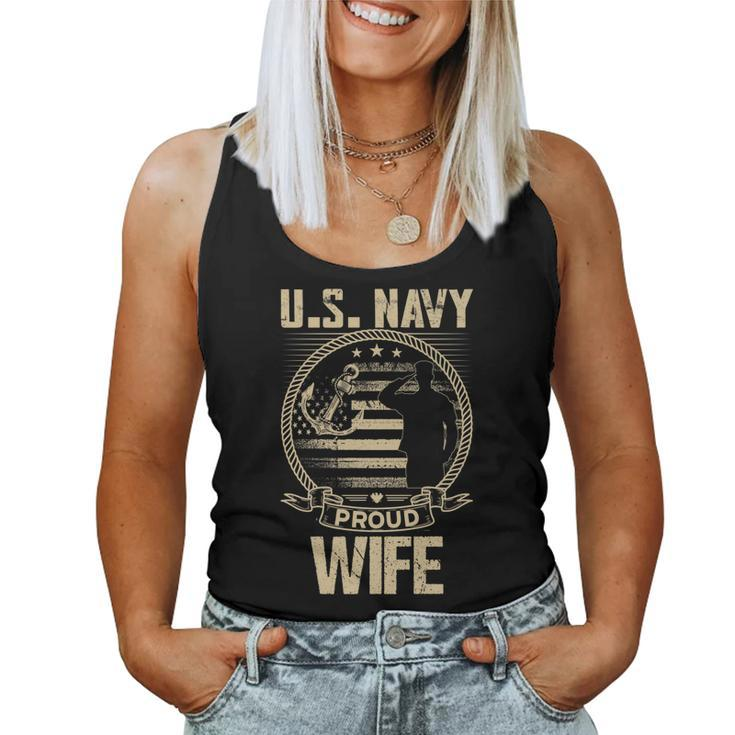 Us Na Vy Proud Wife Veteran Day Memorial Day Military Wife   Women Tank Top Basic Casual Daily Weekend Graphic