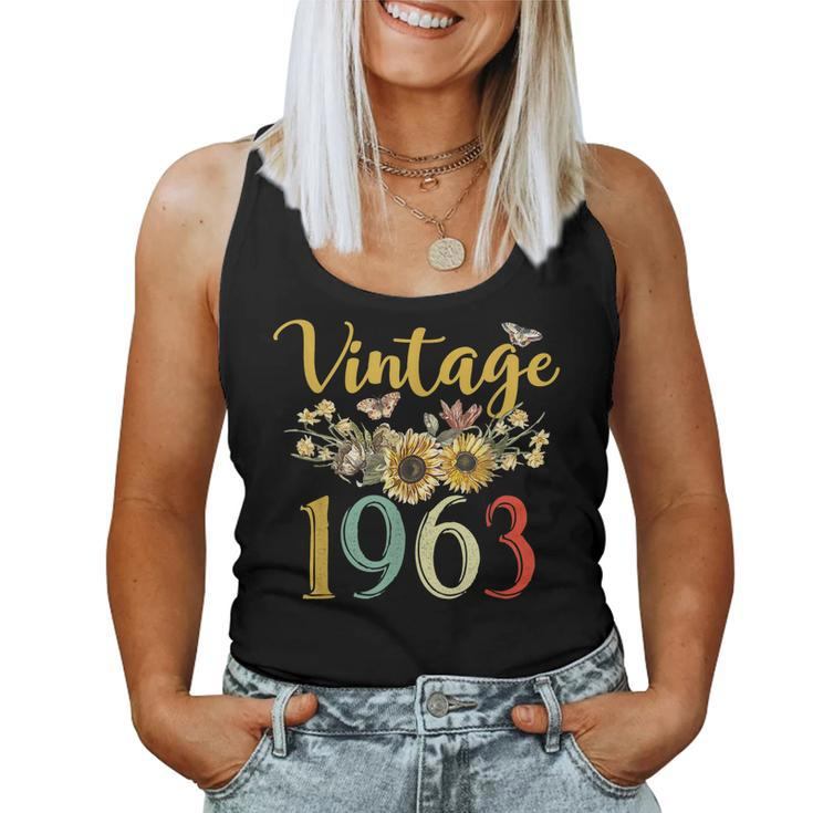 Vintage 1963 Sunflower 60Th Birthday Awesome Since 1963  Women Tank Top Basic Casual Daily Weekend Graphic