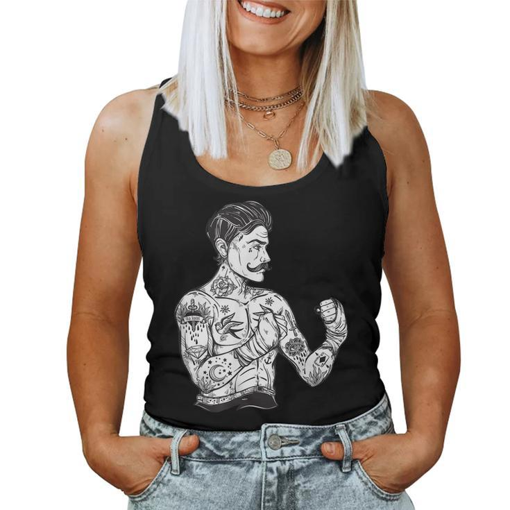 Vintage Boxing Champion Tattoo  - Boho Ink Fighter  Women Tank Top Basic Casual Daily Weekend Graphic