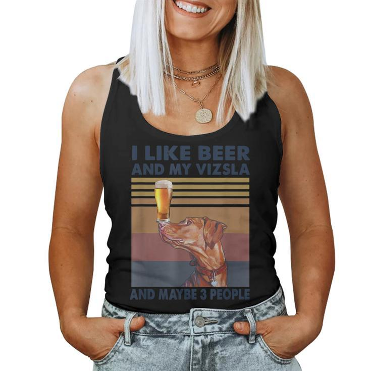 Vintage I Like Beer And My Vizsla And Maybe 3 People Women Tank Top Basic Casual Daily Weekend Graphic