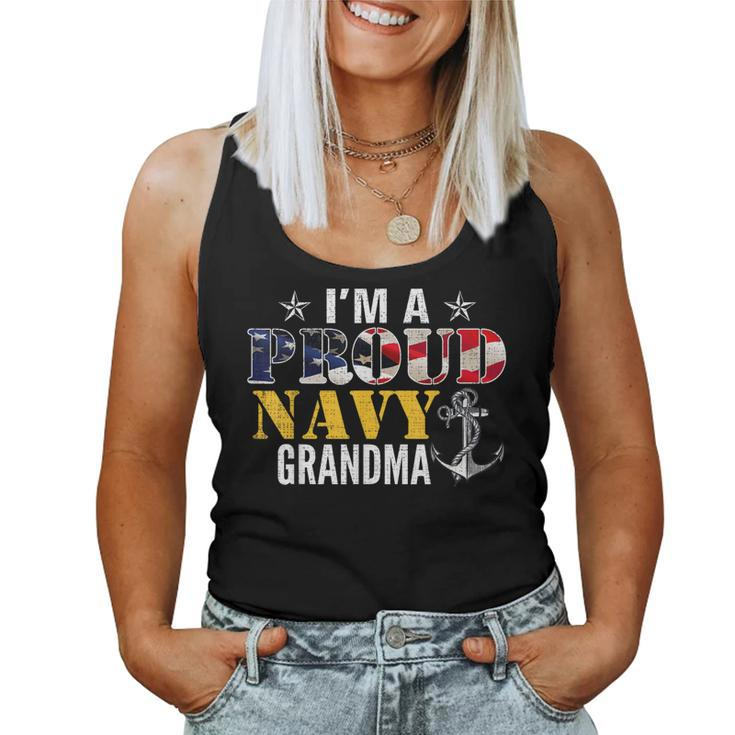 Vintage Im A Proud Navy With American Flag For Grandma  Women Tank Top Basic Casual Daily Weekend Graphic