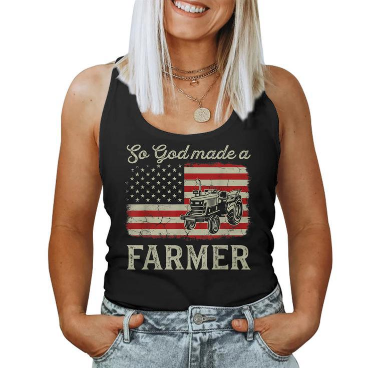 Vintage Old American Flag Patriotic So God Made A Farmer  Women Tank Top Basic Casual Daily Weekend Graphic
