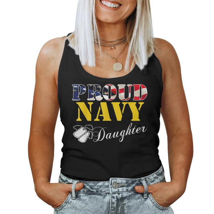 Vintage Proud Navy Daughter With American Flag Gift Veteran  Women Tank Top Basic Casual Daily Weekend Graphic