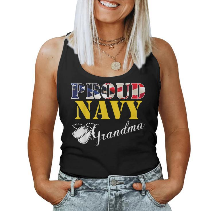 Vintage Proud Navy Grandma With American Flag Gift Veteran  Women Tank Top Basic Casual Daily Weekend Graphic