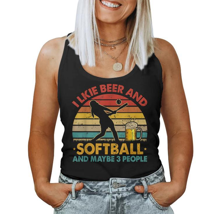 Vintage Retro I Like Beer And Softball And Maybe 3 People Women Tank Top Basic Casual Daily Weekend Graphic