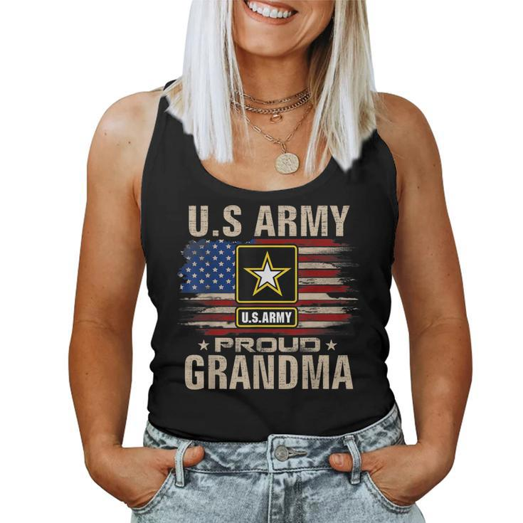 Vintage US Army Proud Grandma With American Flag  Women Tank Top Basic Casual Daily Weekend Graphic