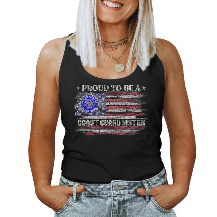 Vintage Usa American Flag Proud To Be A Coast Guard Sister  Women Tank Top Basic Casual Daily Weekend Graphic