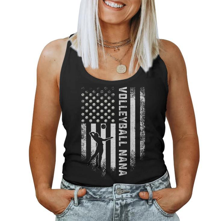 Vintage Usa American Flag Proud Volleyball Nana Silhouette  Women Tank Top Basic Casual Daily Weekend Graphic