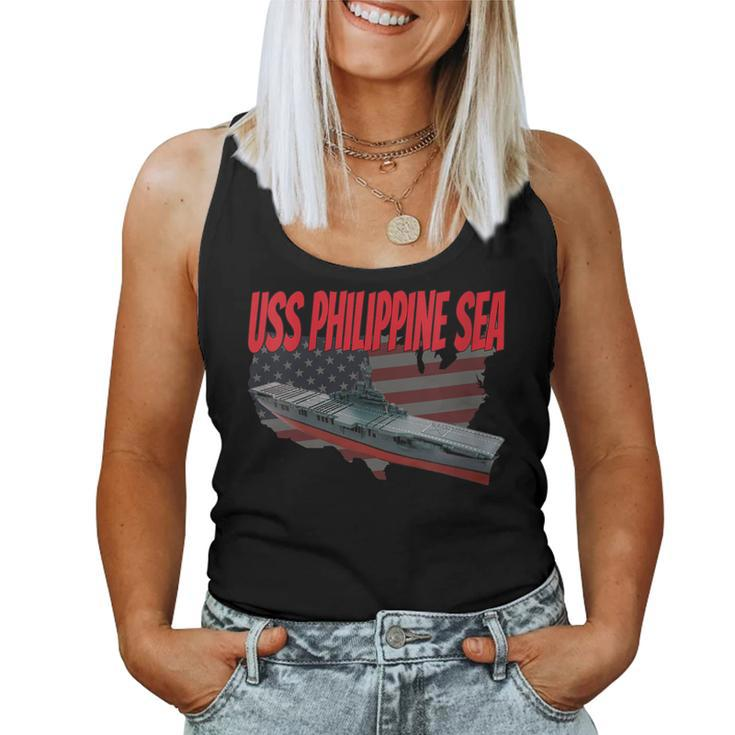 Womens Aircraft Carrier Uss Philippine Sea Cv-47 Grandpa Dad Son  Women Tank Top Basic Casual Daily Weekend Graphic