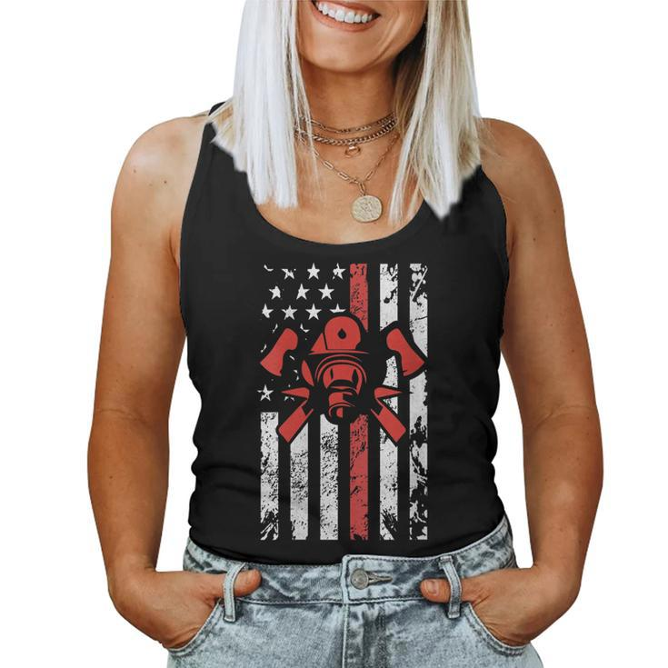 Womens American Flag Fire Fighter  Women Tank Top Basic Casual Daily Weekend Graphic