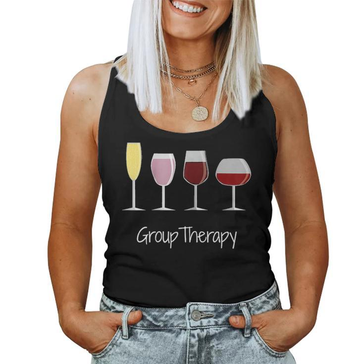 Womens Funny Womens Wine Drinking  - Group Therapy Women Tank Top Basic Casual Daily Weekend Graphic