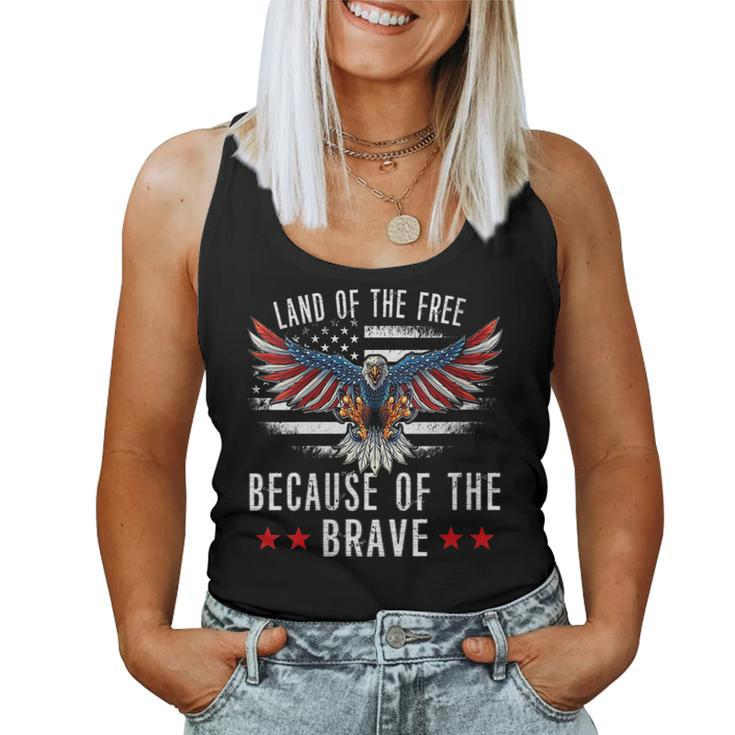 Womens Land Of The FreeBecause Of The Brave Memorial Day Patriotic  Women Tank Top Basic Casual Daily Weekend Graphic