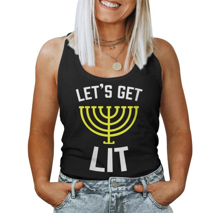 Womens Lets Get Lit Jewish  - Humor Funny Gift Hanukkah   Women Tank Top Basic Casual Daily Weekend Graphic