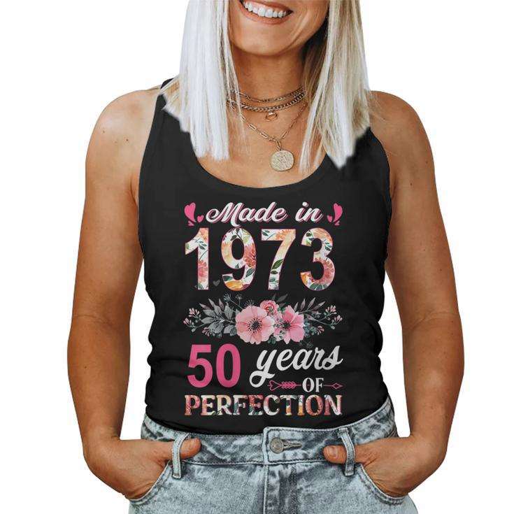 Womens Made In 1973 Floral 50 Year Old 50Th Birthday Gifts Women  Women Tank Top Basic Casual Daily Weekend Graphic