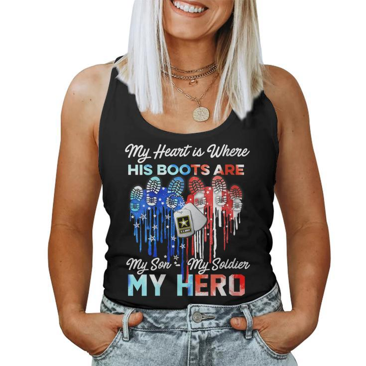 Womens My Heart Is Where His Boots Are My Son My Soldier My Hero Women Tank Top Basic Casual Daily Weekend Graphic