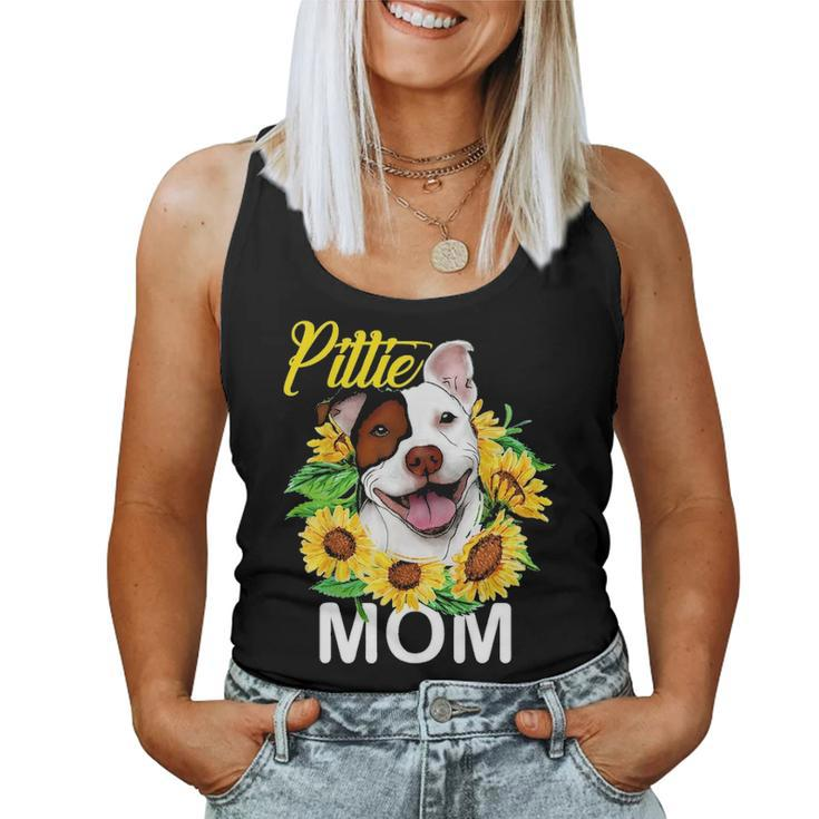 Womens Pitbull Pittie Mom Sunflower  Mothers Day Gift Women Tank Top Basic Casual Daily Weekend Graphic