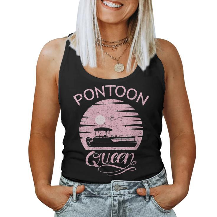 Womens Pontoon Queen Design Funny Pontoon Boat Lover Girls Boating  Women Tank Top Basic Casual Daily Weekend Graphic