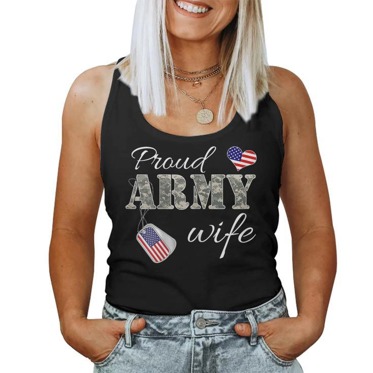 Womens Proud Army Wife Camouflage Wife Of Soldiers Gift Mothers Day  Women Tank Top Basic Casual Daily Weekend Graphic