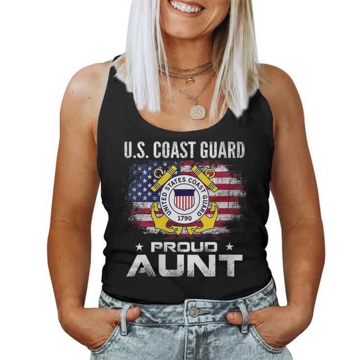 Womens US Coast Guard Proud Aunt With American Flag Gift Veteran  Women Tank Top Basic Casual Daily Weekend Graphic