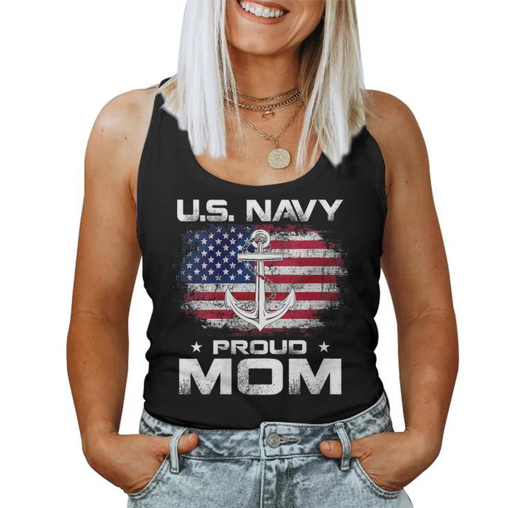Womens US Navy Proud Mom With American Flag Gift Veteran Day  Women Tank Top Basic Casual Daily Weekend Graphic