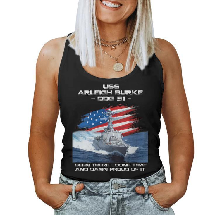 Womens Uss Arleigh Burke Ddg-51 Destroyer Ship Usa Flag Veteran Day  Women Tank Top Basic Casual Daily Weekend Graphic