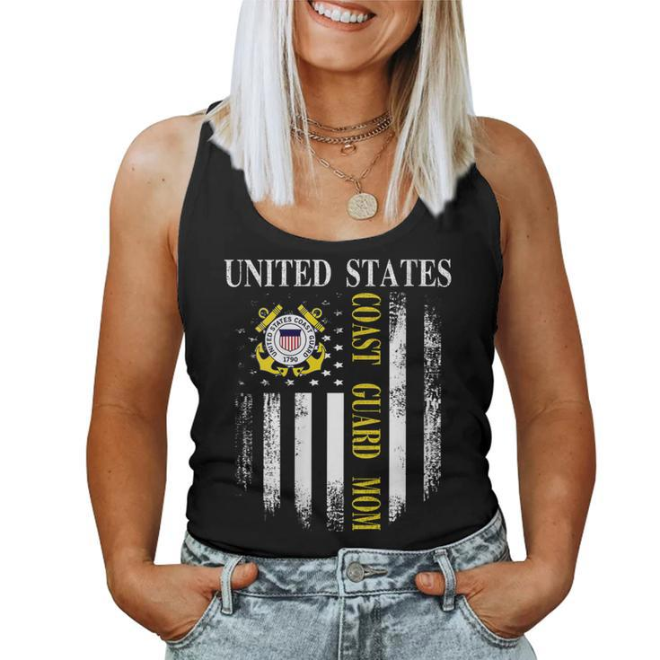 Womens Vintage United States Coast Guard Mom With American Flag  Women Tank Top Basic Casual Daily Weekend Graphic