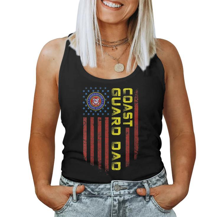 Womens Vintage Usa American Flag Proud Us Coast Guard Veteran Dad  Women Tank Top Basic Casual Daily Weekend Graphic